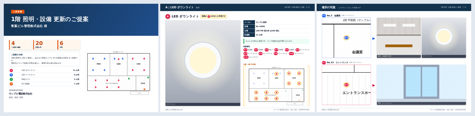 提案書の表紙・種類ごとの写真ページ・場所の写真ページ